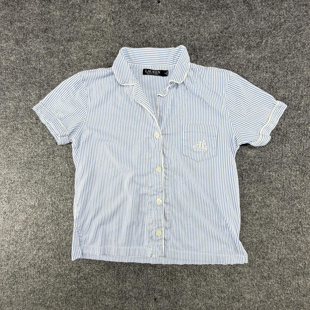 Lauren Ralph Lauren Shirt Womens Large Blue Stripe Pajama Button Front Sleepwear